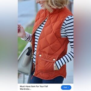 J.Crew Rust Orange Quilted Down filled vest zip pockets women size XS